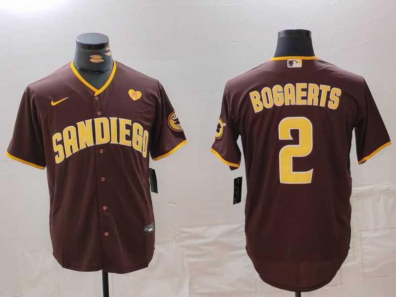 Mens San Diego Padres #2 Xander Bogaerts Brown With PS Patch Cool Base Stitched Jersey